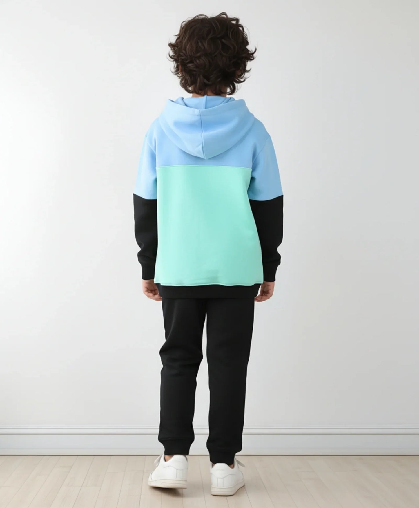 SEAGREEN BLUE BLACK BOYS HOODIE BLACK JOGGER SET - BLUE/BLACK