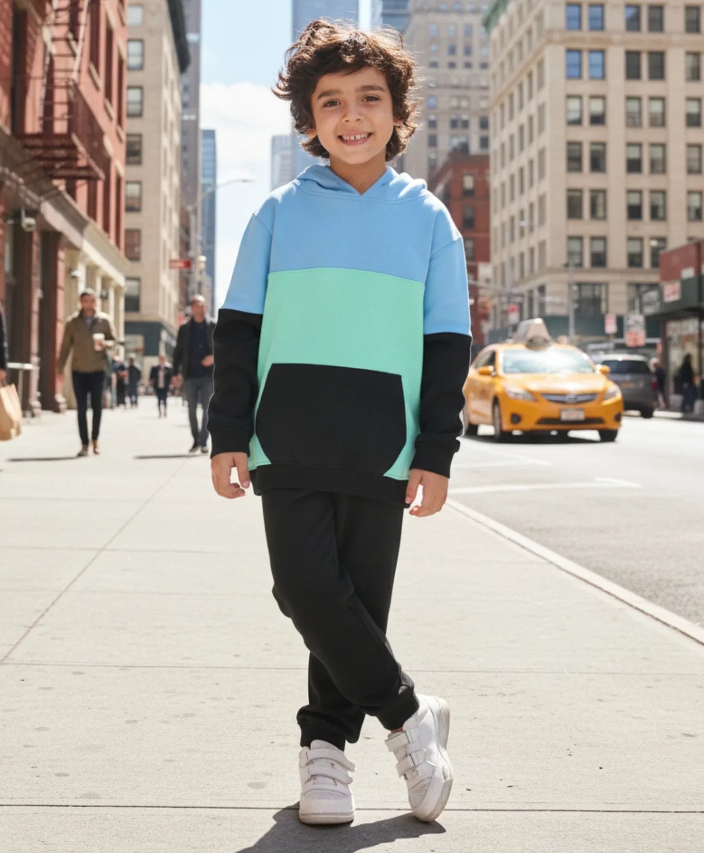 SEAGREEN BLUE BLACK BOYS HOODIE BLACK JOGGER SET - BLUE/BLACK