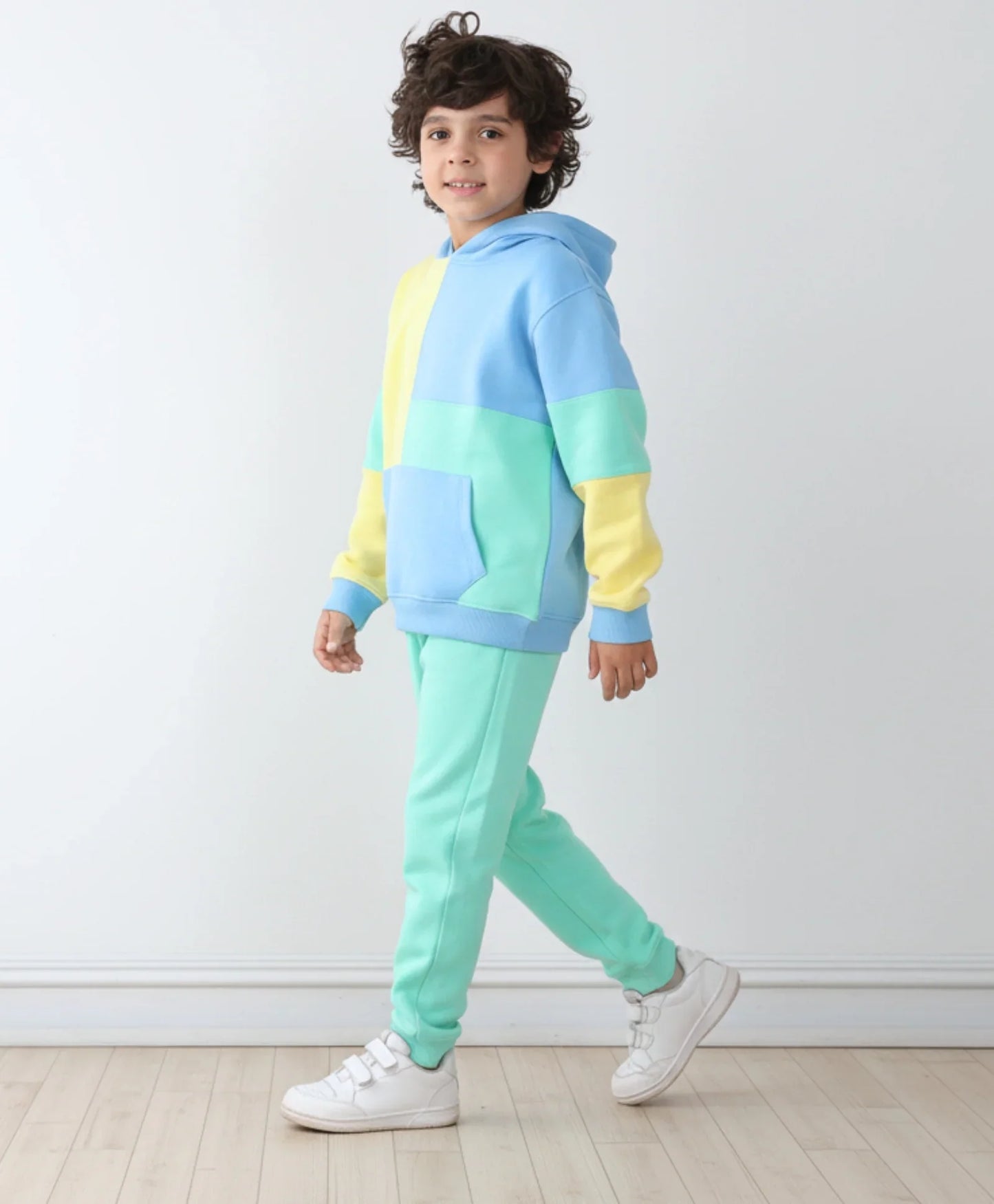 YELLOW SEAGREEN BOYS FLEECE HOODIE GREEN JOGGER SET - YELLOW GREEN