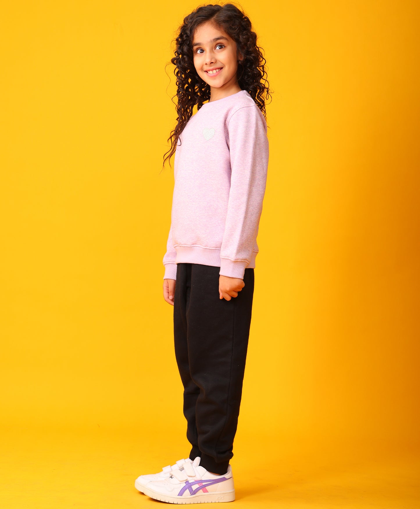 PURPLE MELANGE BLACK FLEECE SWEATSHIRT JOGGER SET - PURPLE/BLACK