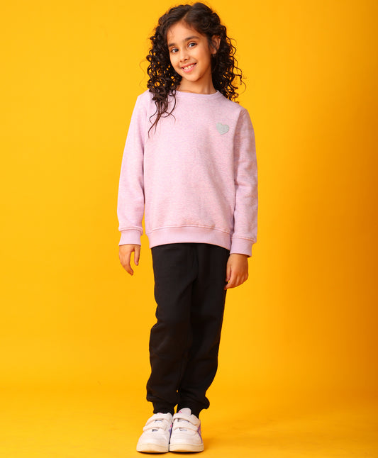 PURPLE MELANGE BLACK FLEECE SWEATSHIRT JOGGER SET - PURPLE/BLACK