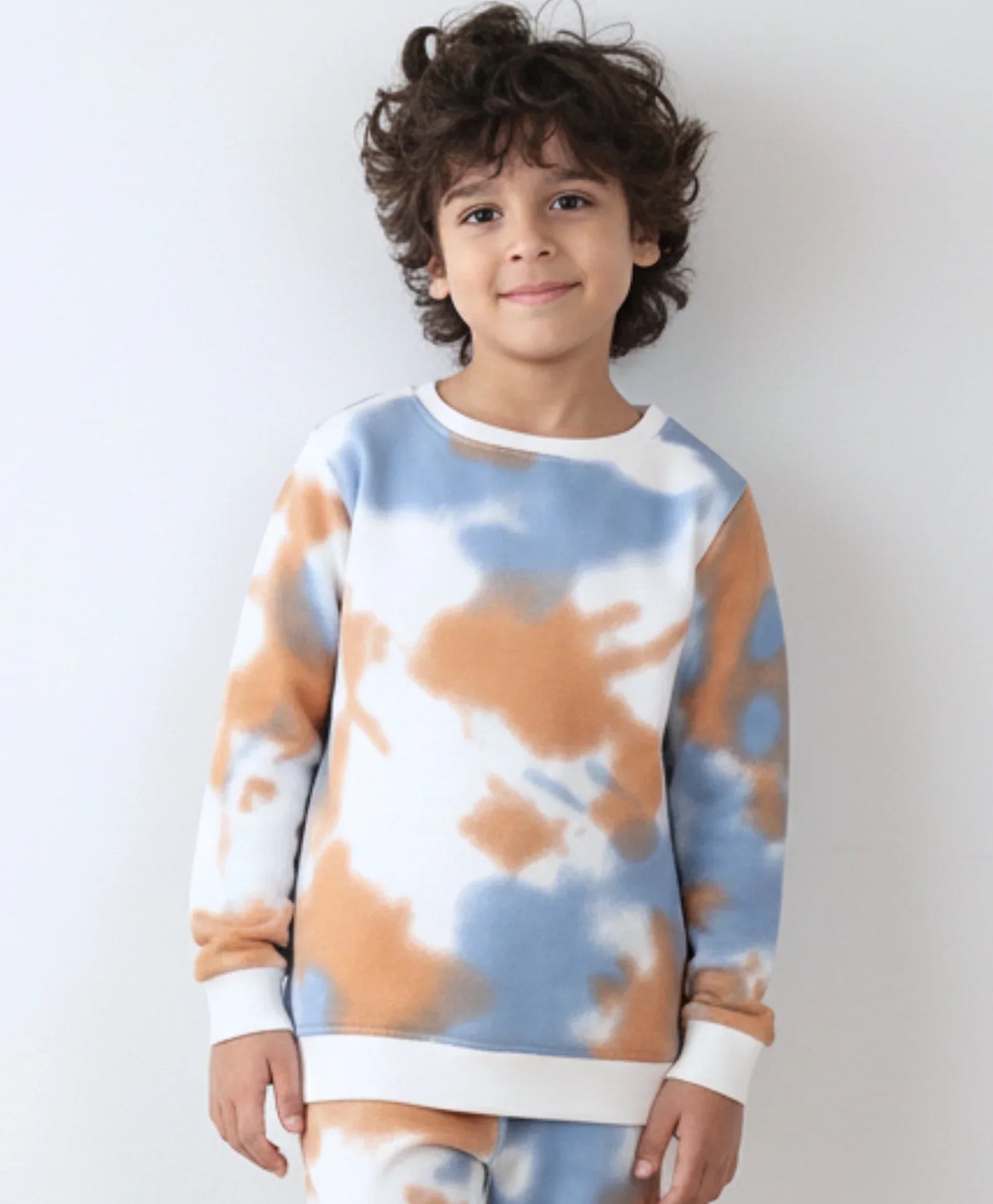 BLUE BROWN TIE DYE FLEECE BOYS SWEATSHIRT - BROWN