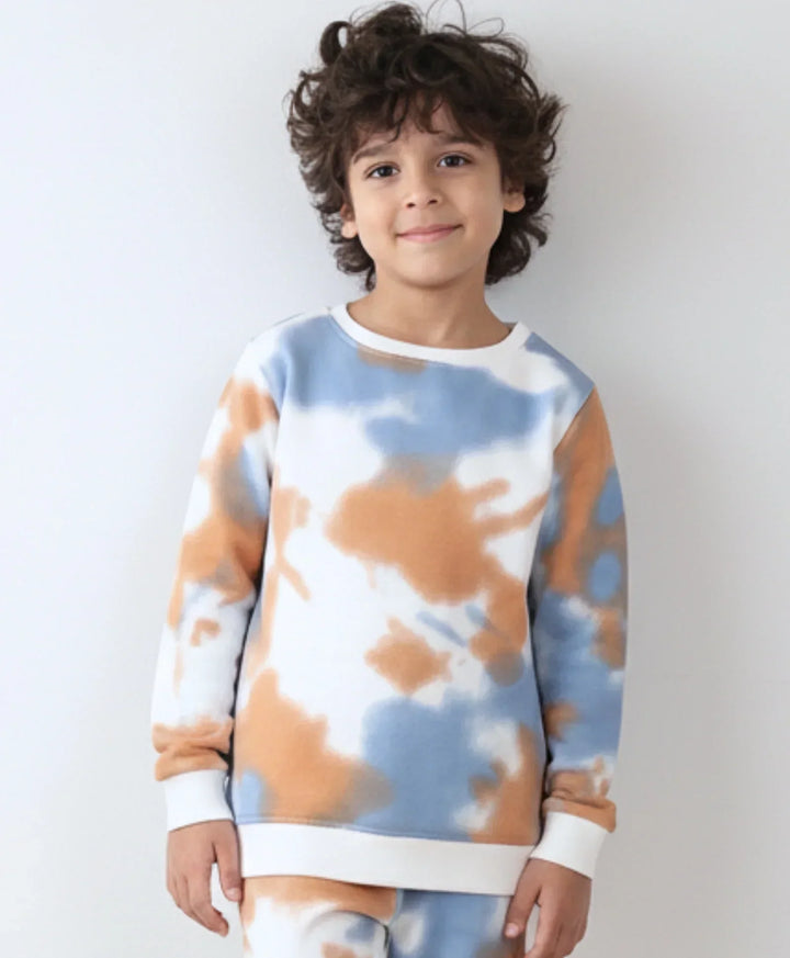 BLUE BROWN TIE DYE FLEECE BOYS SWEATSHIRT - BROWN - Anthrilo 