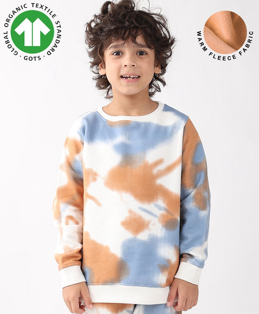 BLUE BROWN TIE DYE FLEECE BOYS SWEATSHIRT - BROWN