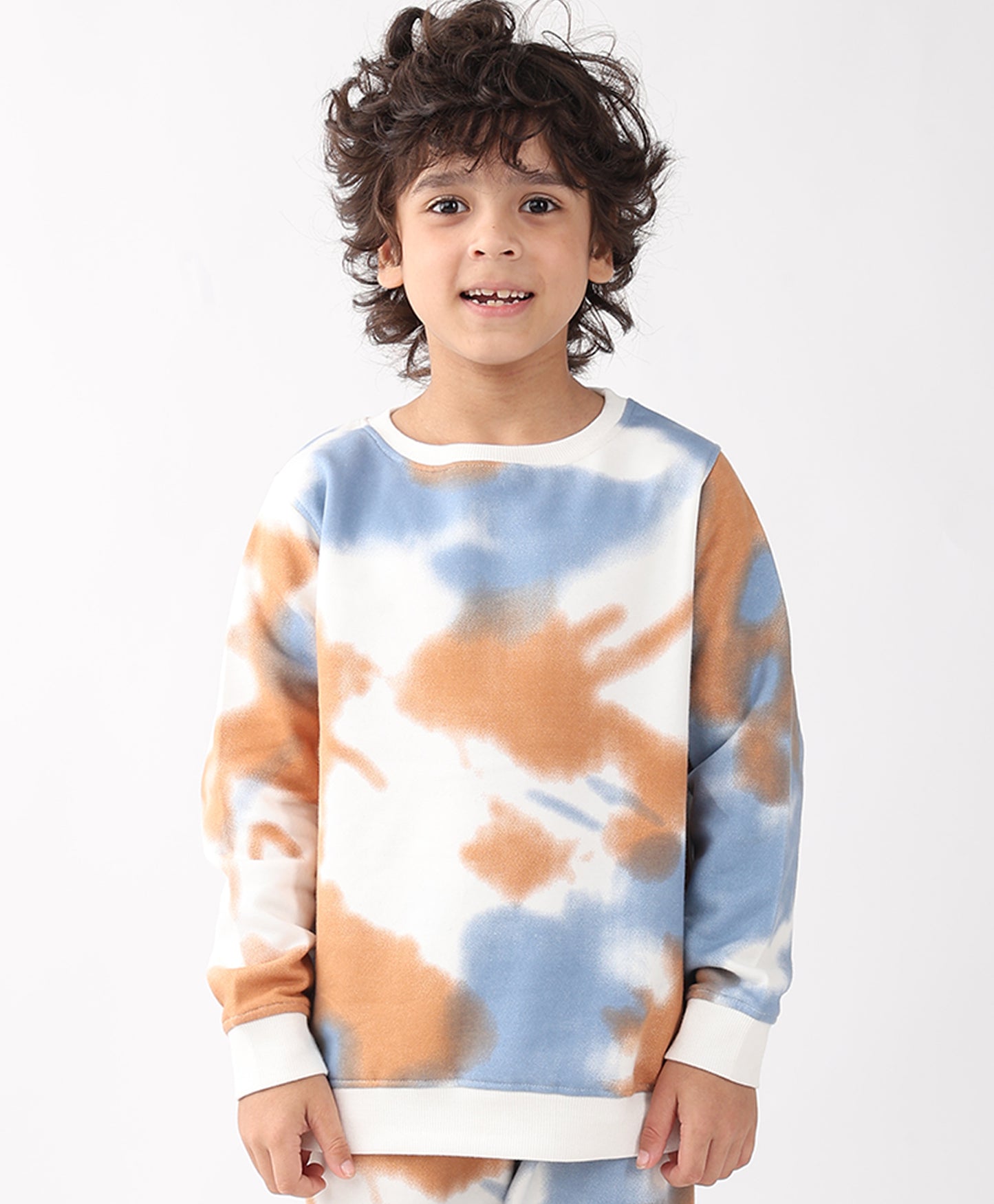 BLUE BROWN TIE DYE FLEECE BOYS SWEATSHIRT - BROWN