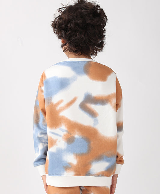 BLUE BROWN TIE DYE FLEECE BOYS SWEATSHIRT - BROWN