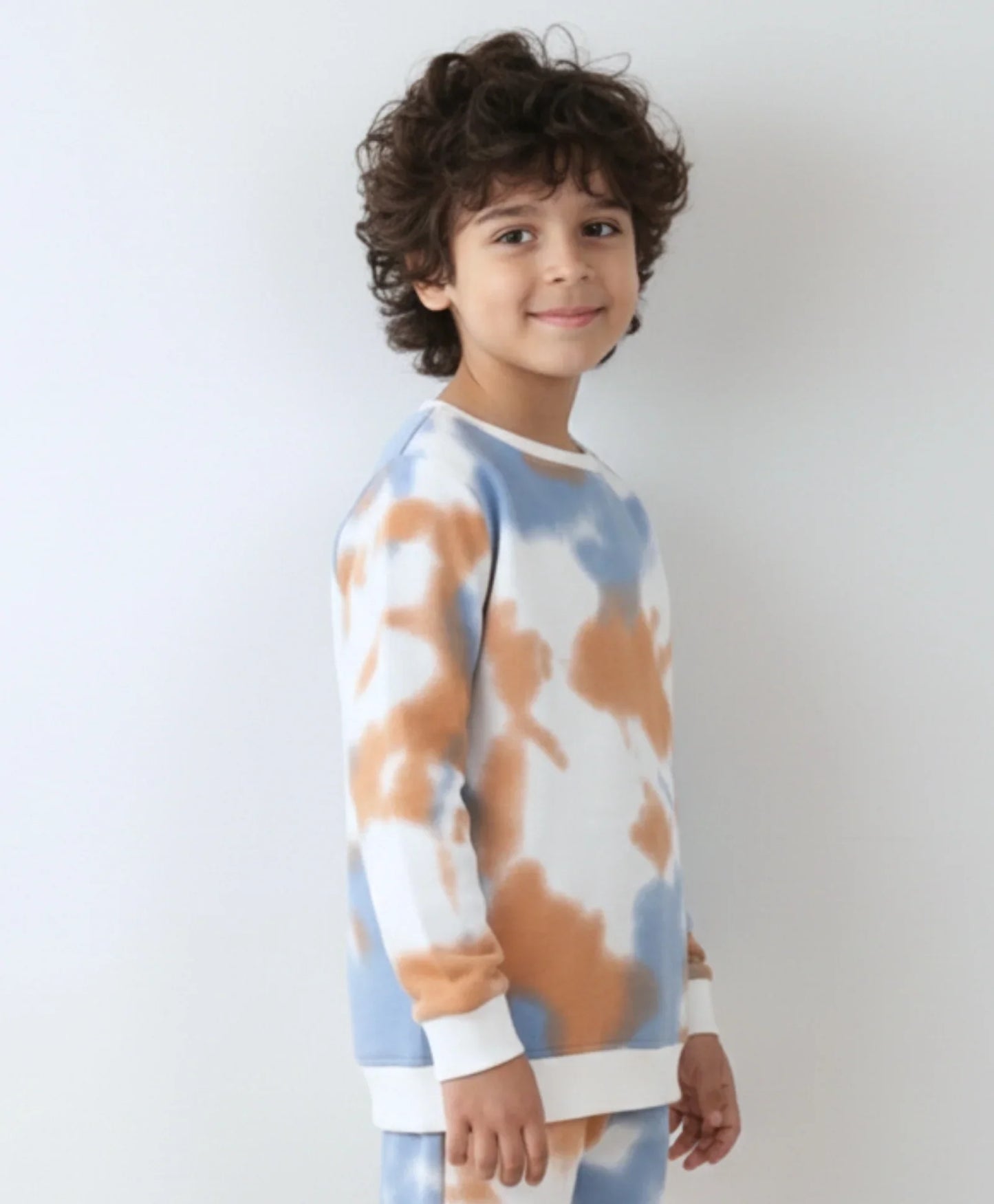 BLUE BROWN TIE DYE FLEECE BOYS SWEATSHIRT - BROWN