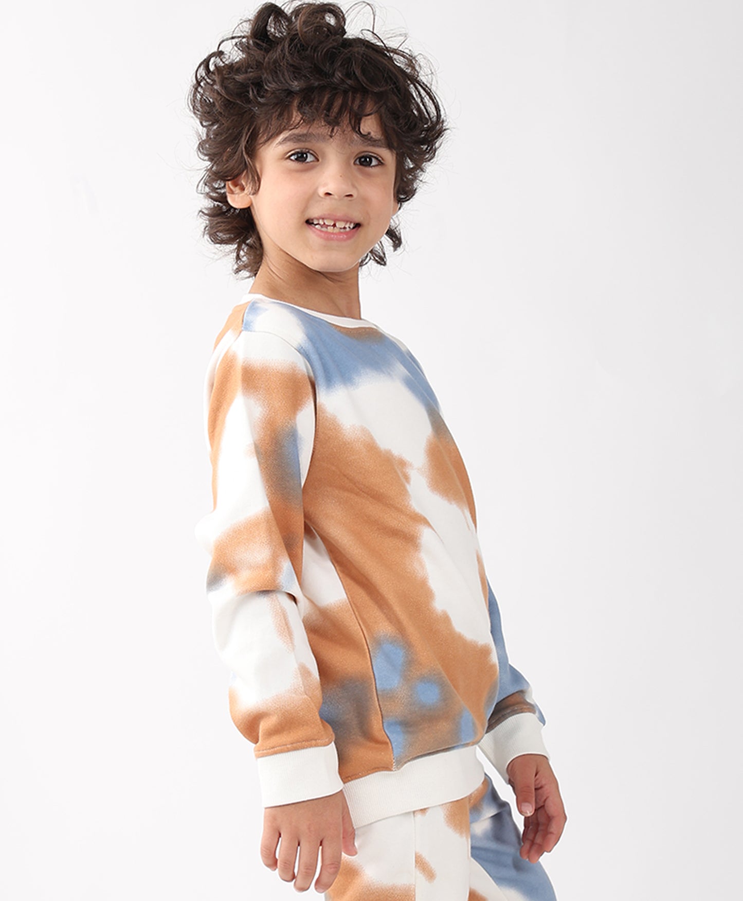 BLUE BROWN TIE DYE FLEECE BOYS SWEATSHIRT - BROWN
