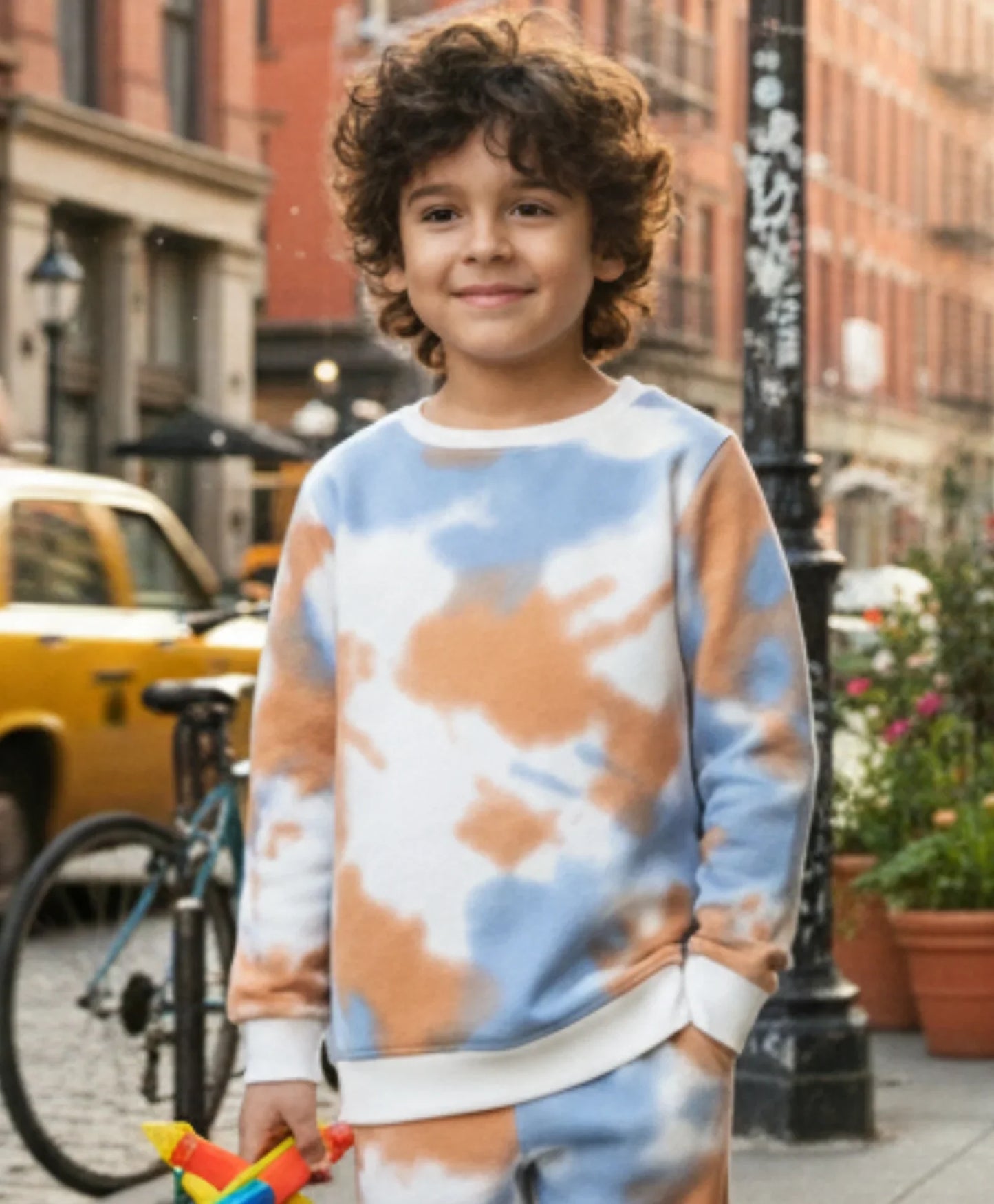 BLUE BROWN TIE DYE FLEECE BOYS SWEATSHIRT - BROWN