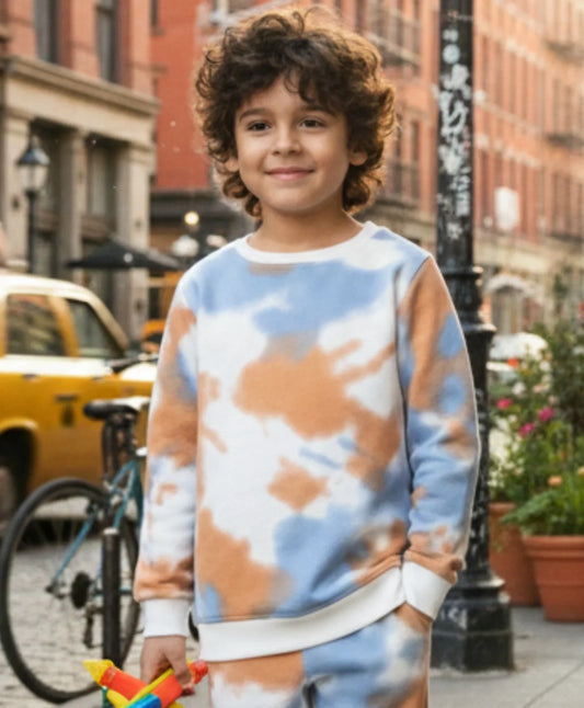 BLUE BROWN TIE DYE FLEECE BOYS SWEATSHIRT - BROWN
