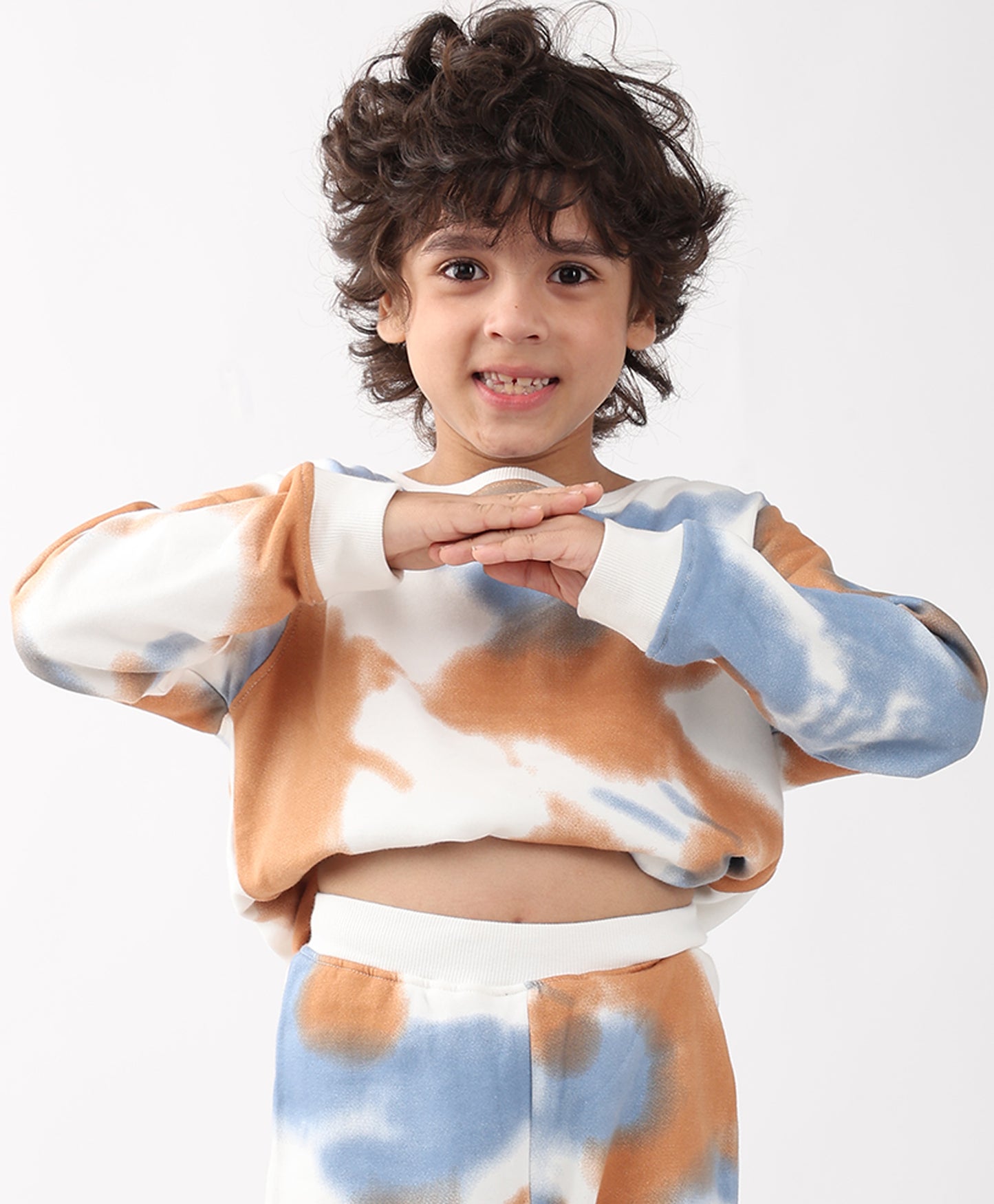 BLUE BROWN TIE DYE FLEECE BOYS SWEATSHIRT - BROWN