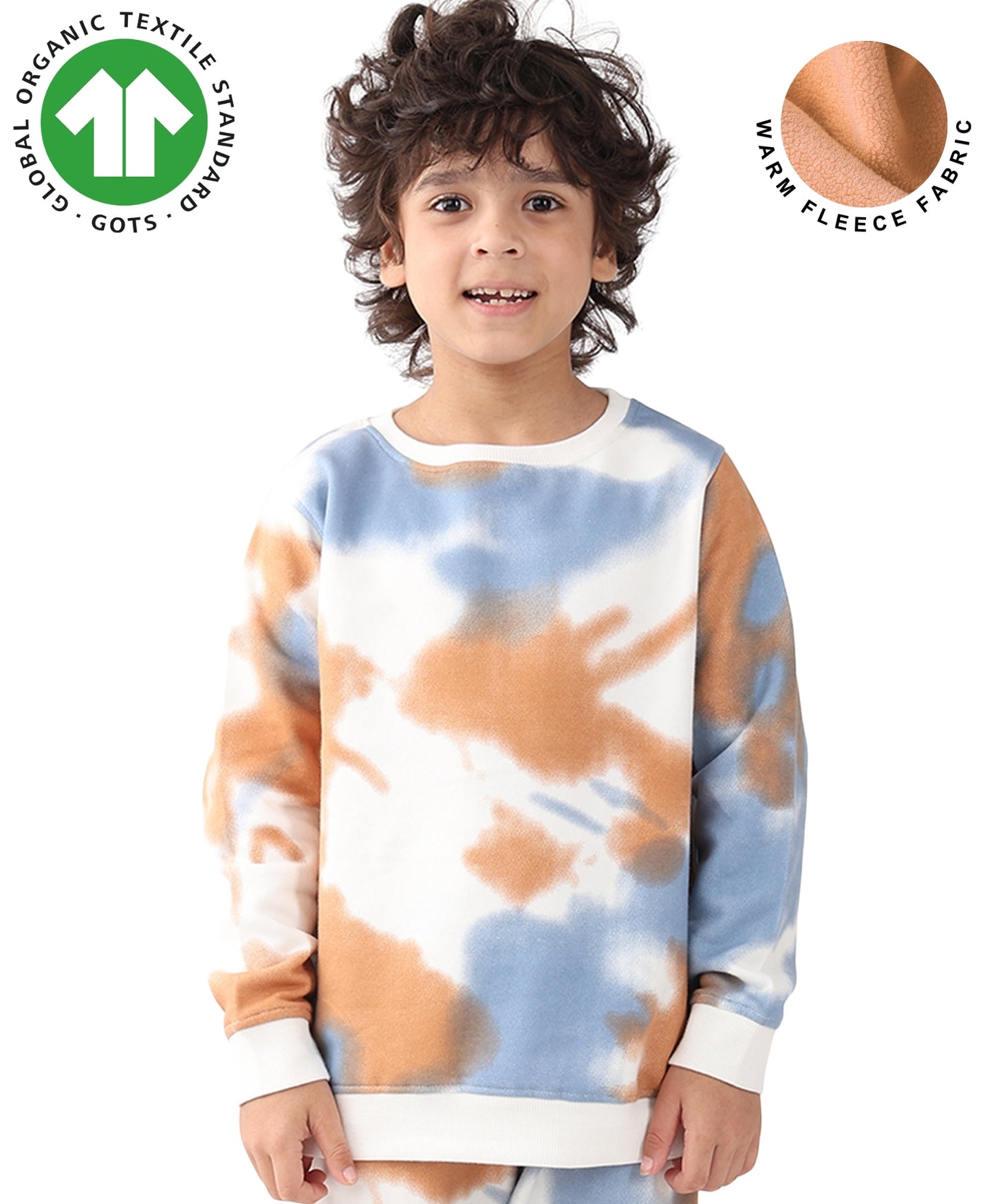 BLUE BROWN TIE DYE FLEECE BOYS SWEATSHIRT - BROWN