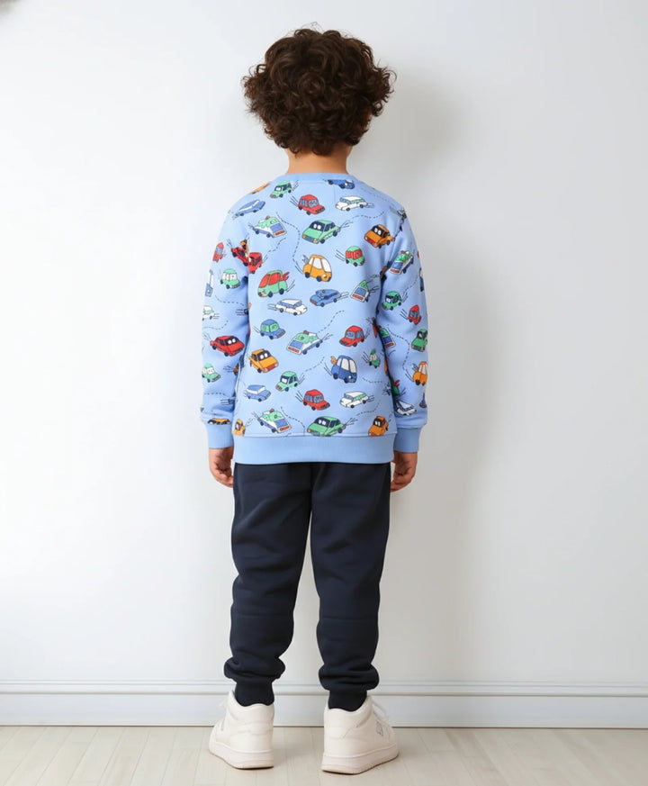 CARS FLEECE SWEATSHIRT BLACK JOGGER SET - BLUE/BLACK - Anthrilo 