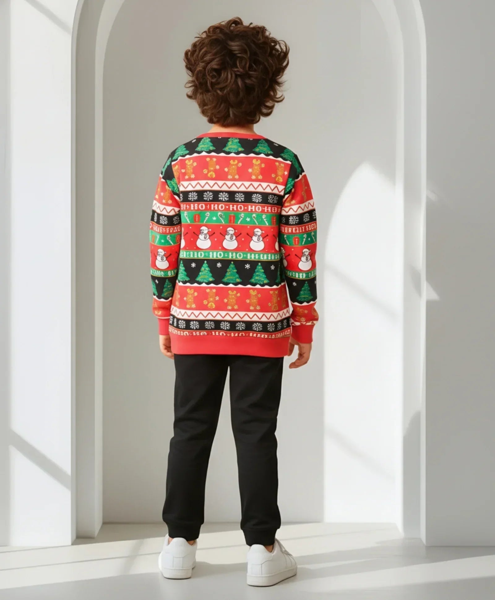 CHRISTMAS SNOWMAN BLACK FLEECE SWEATSHIRT JOGGER SET - RED/BLACK - Anthrilo 