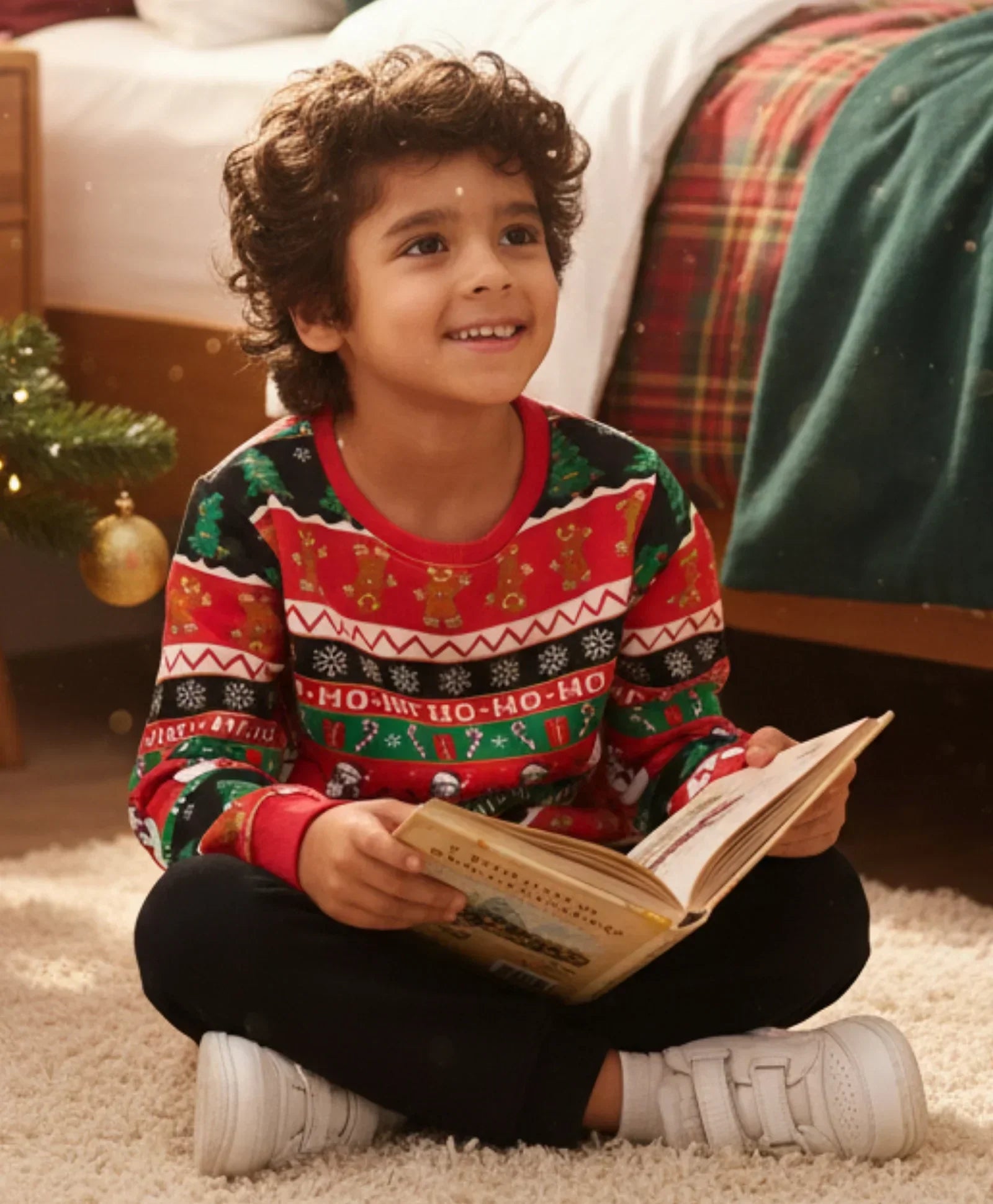 CHRISTMAS SNOWMAN BLACK FLEECE SWEATSHIRT JOGGER SET - RED/BLACK - Anthrilo 