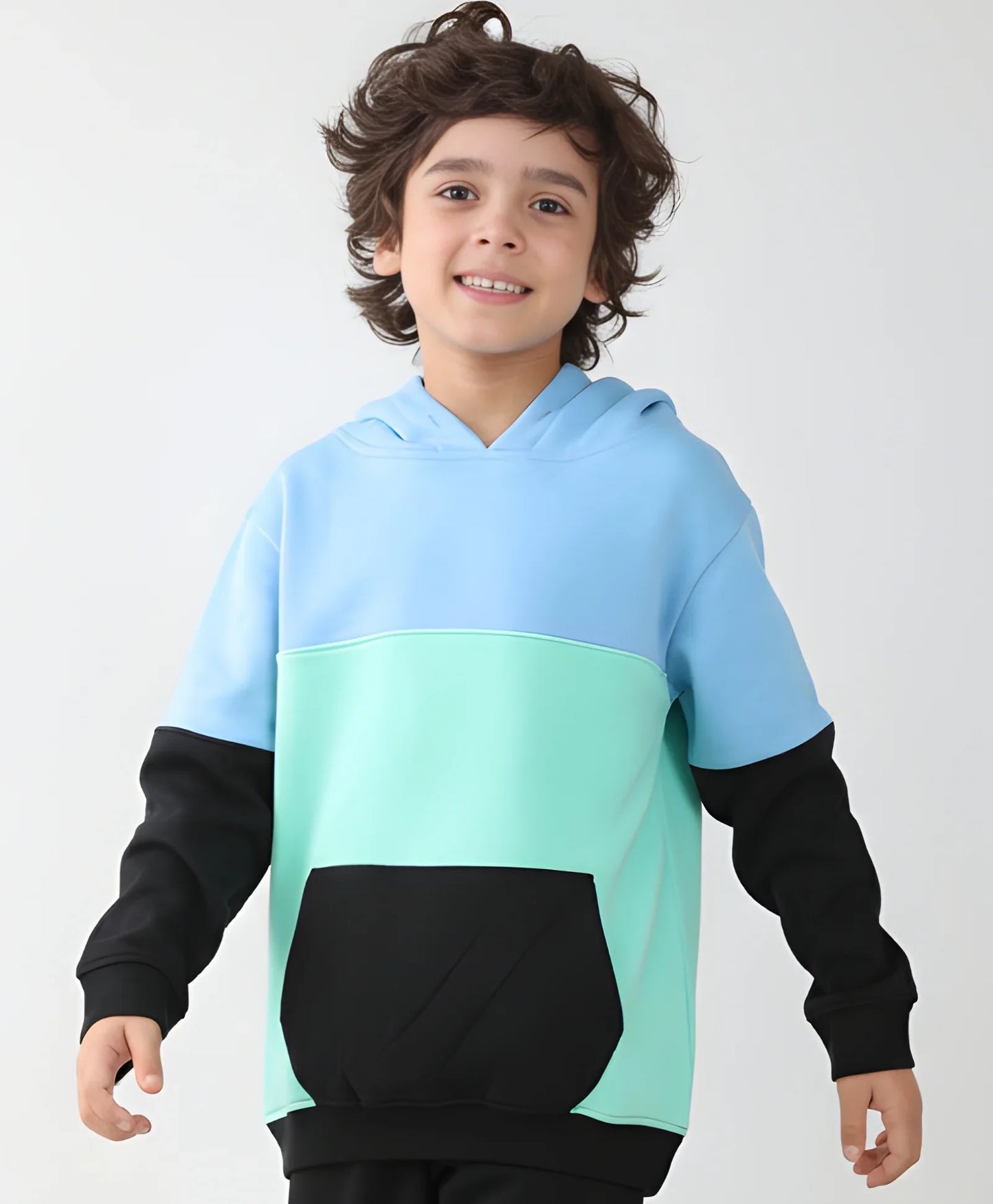 SEAGREEN BLUE BLACK BOYS COLOR BLOCK FLEECE HOODIE - BLUE/BLACK