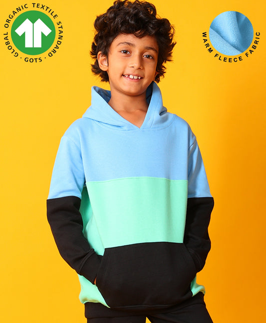 SEAGREEN BLUE BLACK BOYS COLOR BLOCK FLEECE HOODIE - BLUE/BLACK