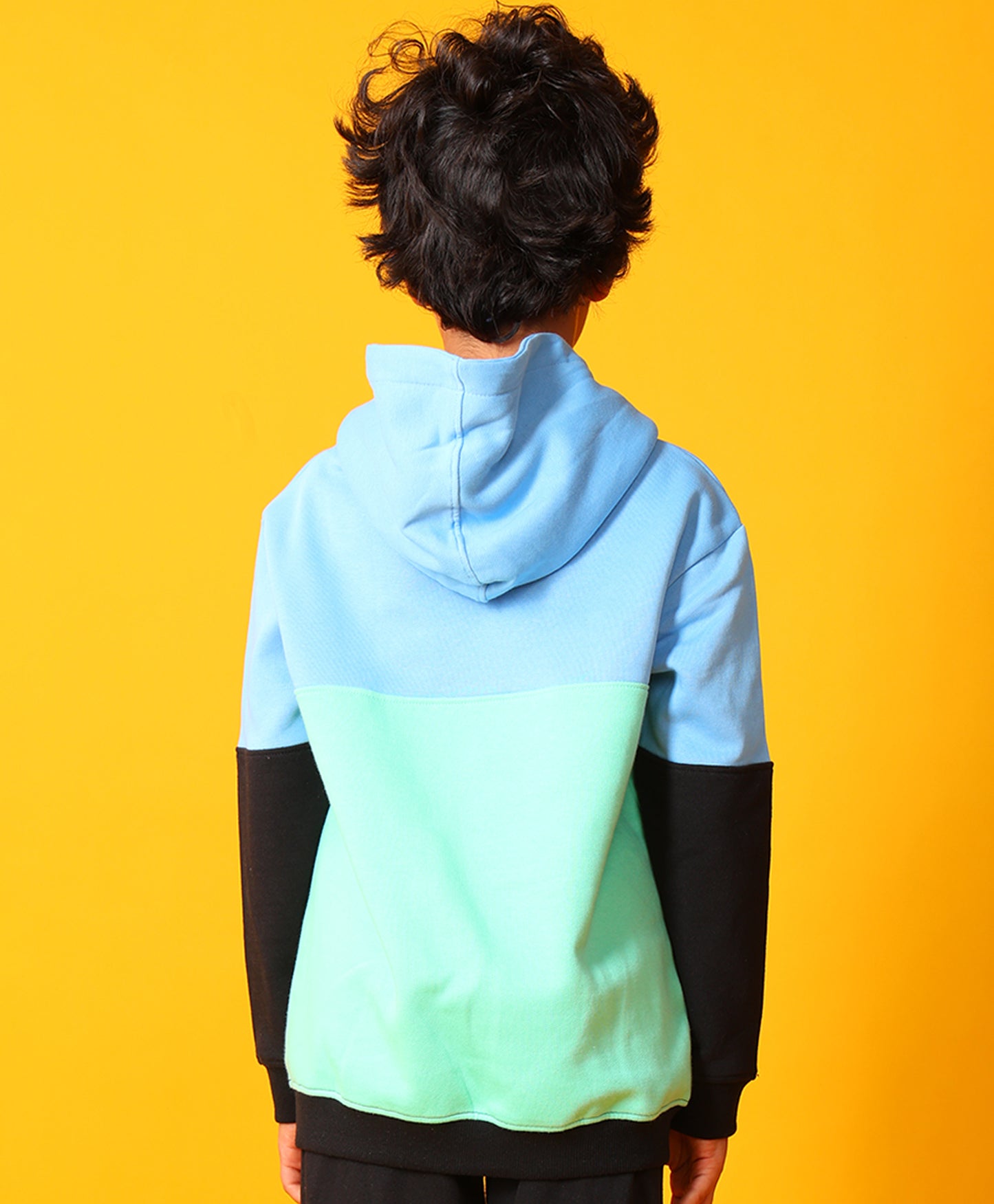 SEAGREEN BLUE BLACK BOYS COLOR BLOCK FLEECE HOODIE - BLUE/BLACK