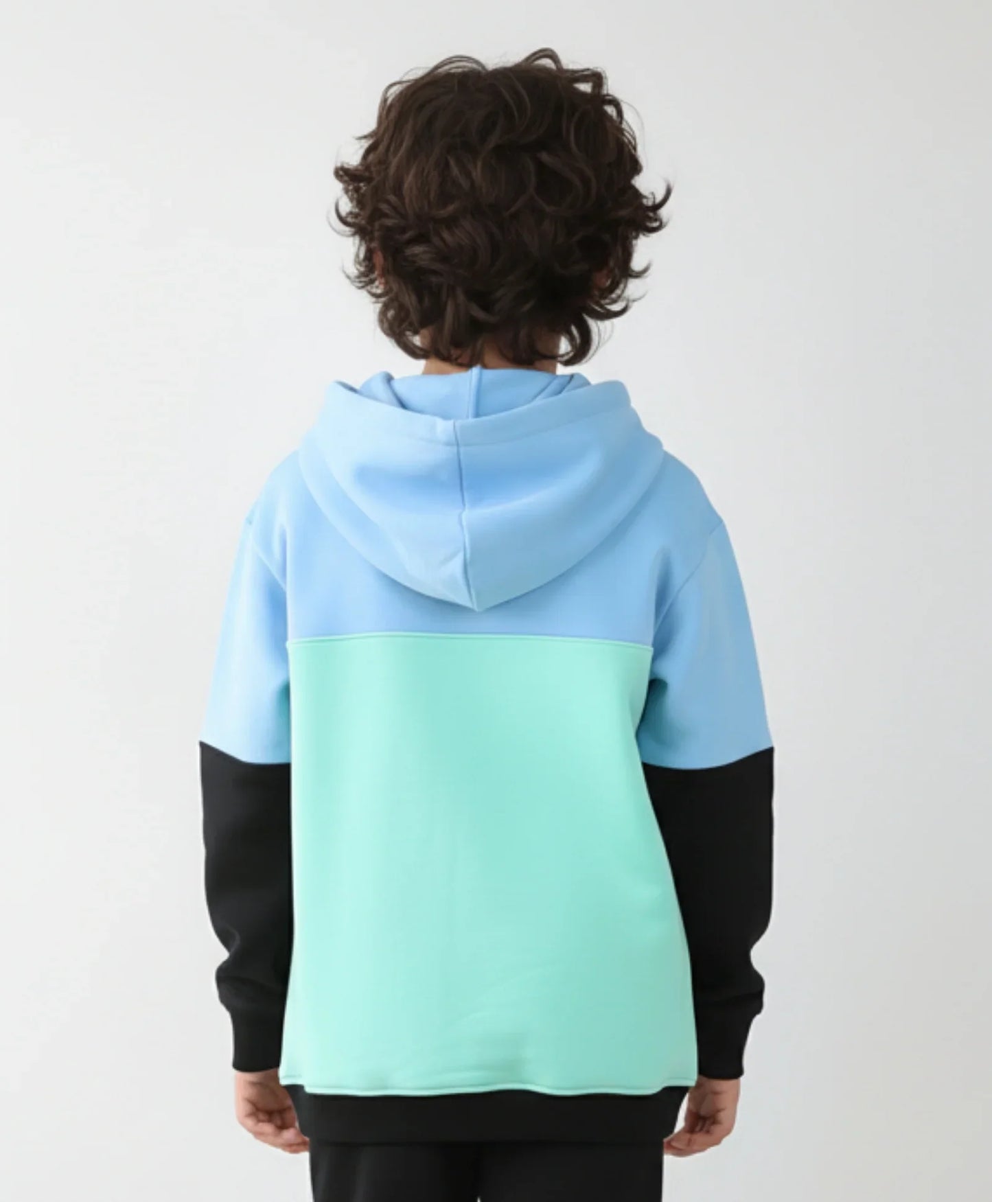SEAGREEN BLUE BLACK BOYS COLOR BLOCK FLEECE HOODIE - BLUE/BLACK