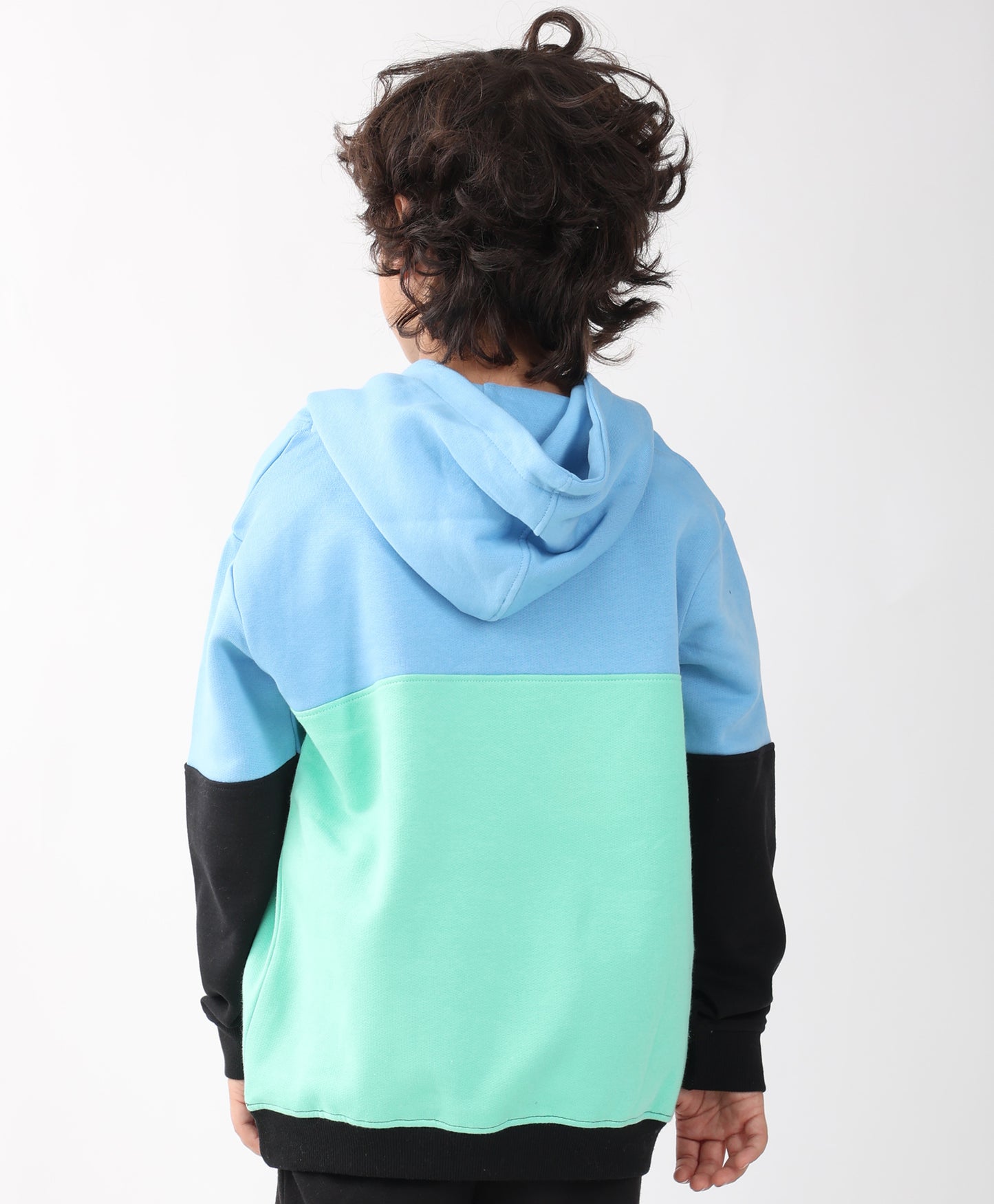 SEAGREEN BLUE BLACK BOYS COLOR BLOCK FLEECE HOODIE - BLUE/BLACK