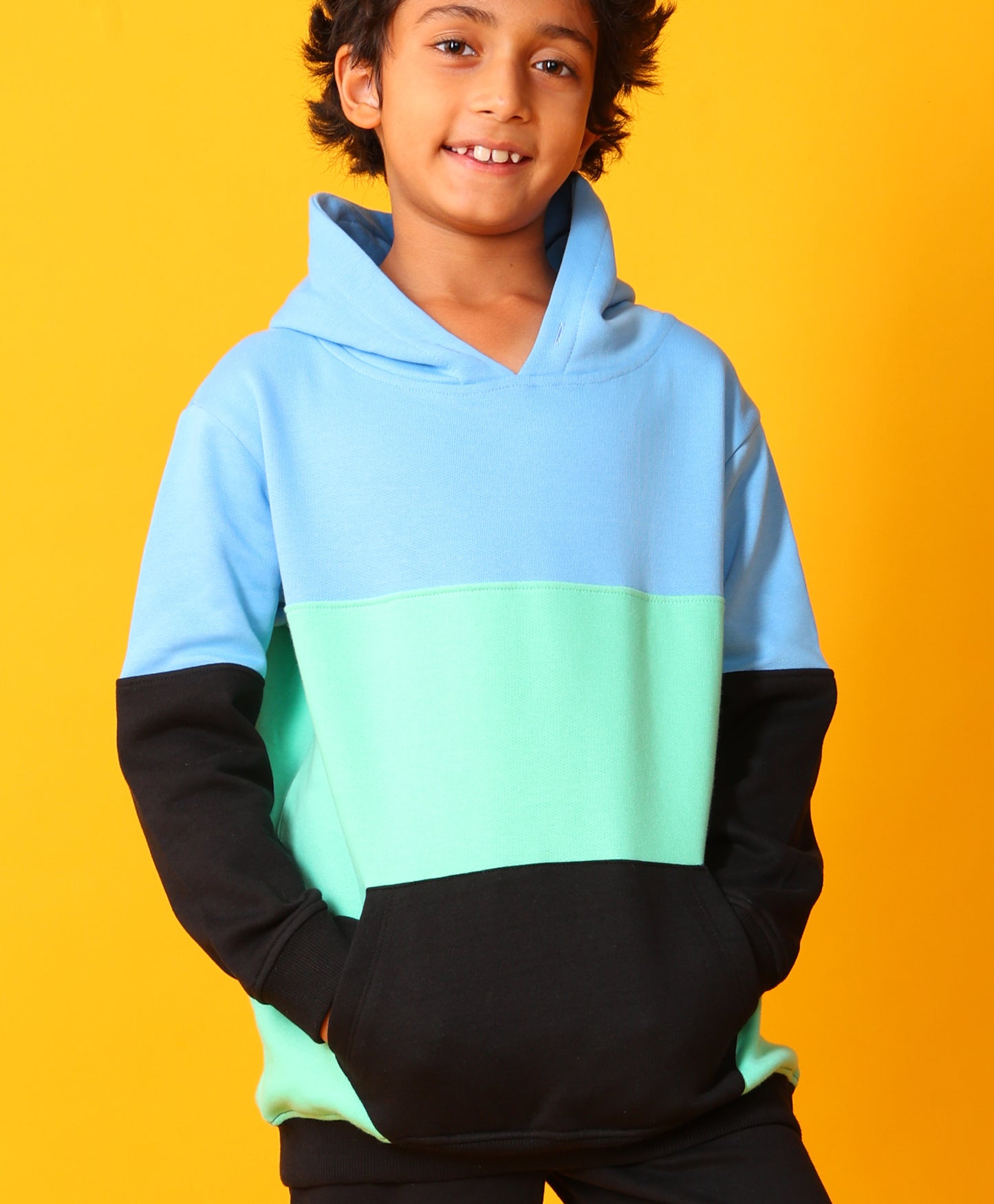 SEAGREEN BLUE BLACK BOYS COLOR BLOCK FLEECE HOODIE - BLUE/BLACK