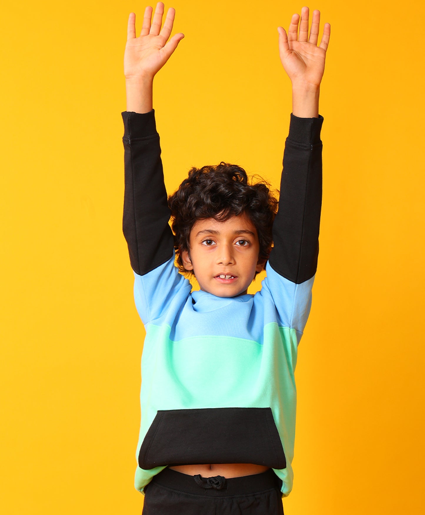 SEAGREEN BLUE BLACK BOYS COLOR BLOCK FLEECE HOODIE - BLUE/BLACK