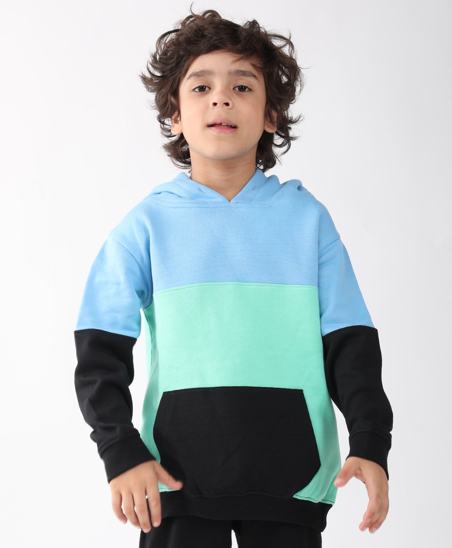 SEAGREEN BLUE BLACK BOYS COLOR BLOCK FLEECE HOODIE - BLUE/BLACK