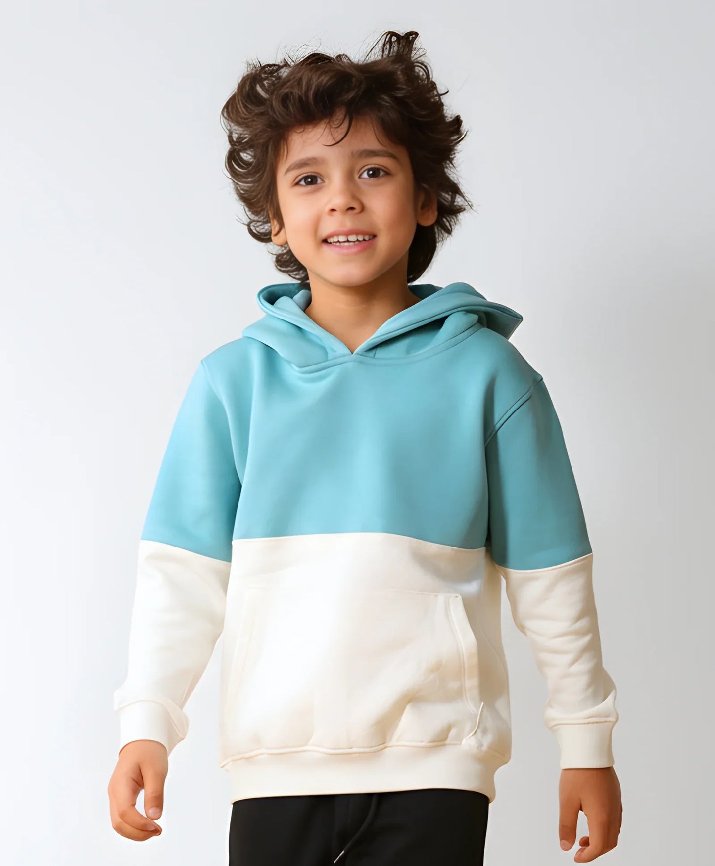 OIL GREEN COLOR BLOCK BOYS FLEECE HOODIE - OIL GREEN WHITE