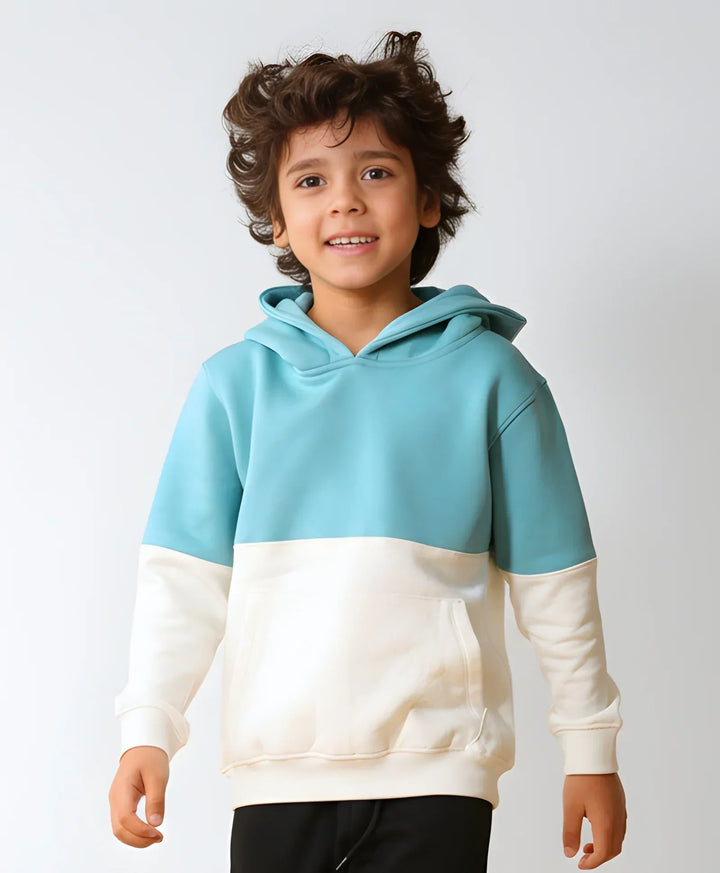OIL GREEN COLOR BLOCK BOYS FLEECE HOODIE - OIL GREEN WHITE - Anthrilo 