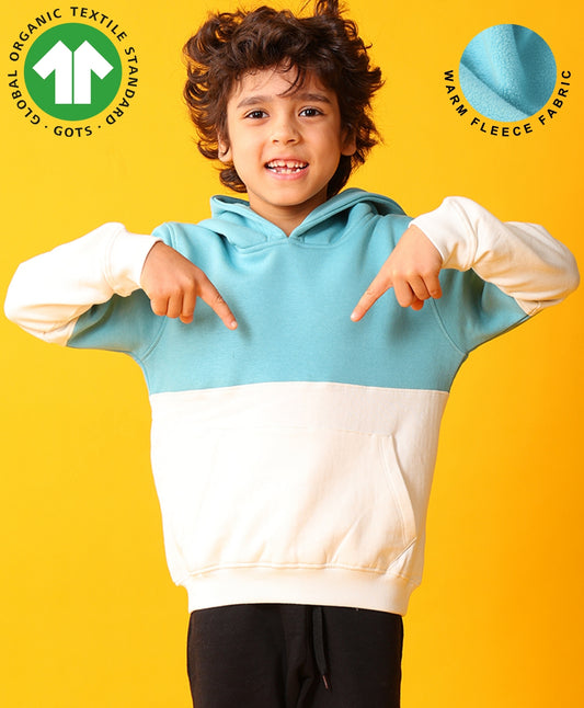 OIL GREEN COLOR BLOCK BOYS FLEECE HOODIE - OIL GREEN WHITE