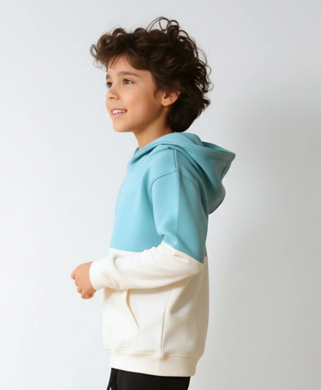 OIL GREEN COLOR BLOCK BOYS FLEECE HOODIE - OIL GREEN WHITE - Anthrilo 