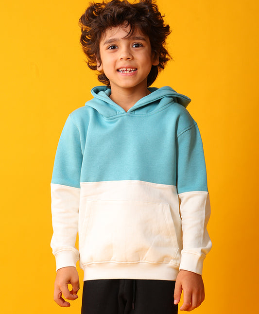 OIL GREEN COLOR BLOCK BOYS FLEECE HOODIE - OIL GREEN WHITE