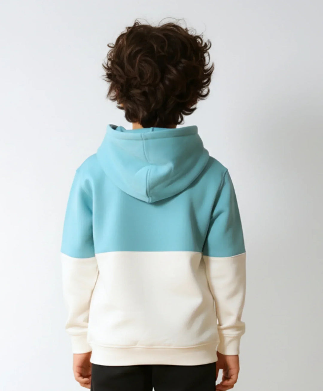 OIL GREEN COLOR BLOCK BOYS FLEECE HOODIE - OIL GREEN WHITE - Anthrilo 