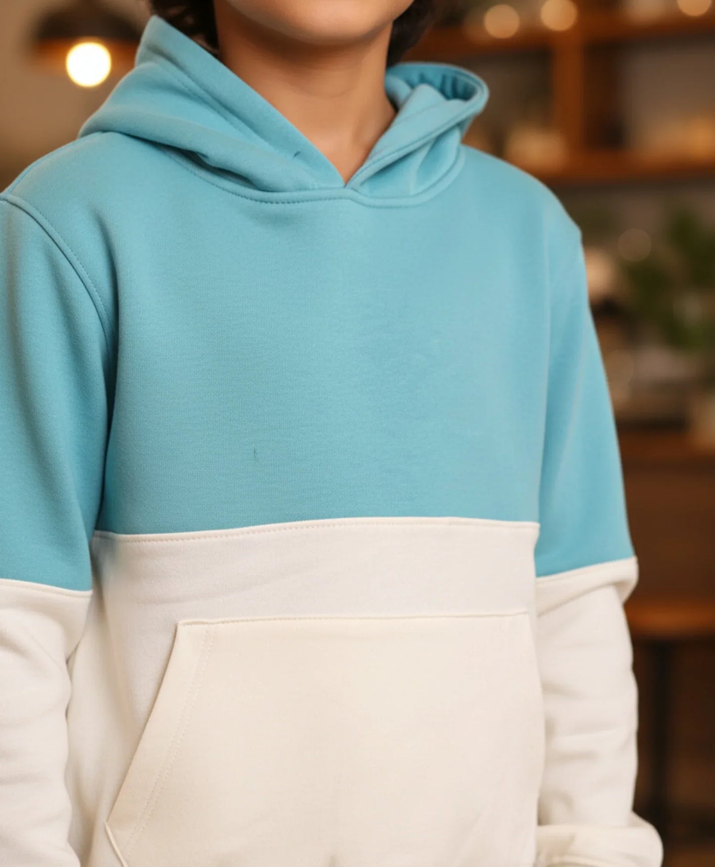 OIL GREEN COLOR BLOCK BOYS FLEECE HOODIE - OIL GREEN WHITE