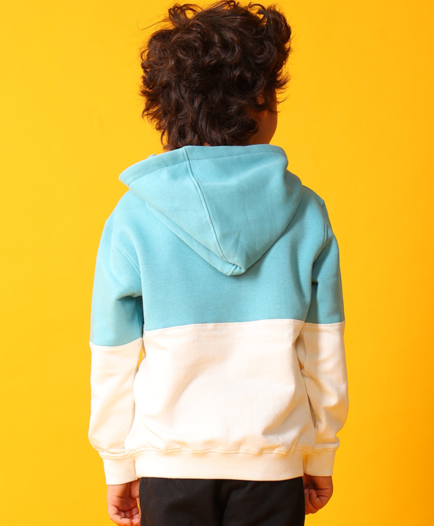 OIL GREEN COLOR BLOCK BOYS FLEECE HOODIE - OIL GREEN WHITE