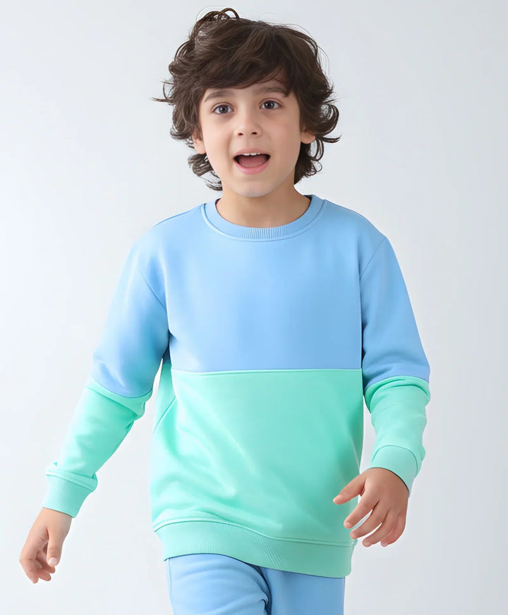 BLUE GREEN COLOR BLOCK BOYS FLEECE SWEATSHIRT - BLUE/GREEN - Anthrilo 