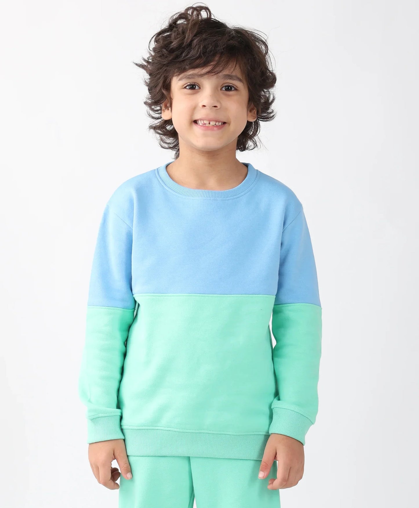BLUE GREEN COLOR BLOCK BOYS FLEECE SWEATSHIRT - BLUE/GREEN