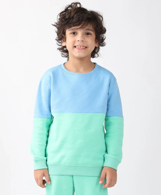 BLUE GREEN COLOR BLOCK BOYS FLEECE SWEATSHIRT - BLUE/GREEN