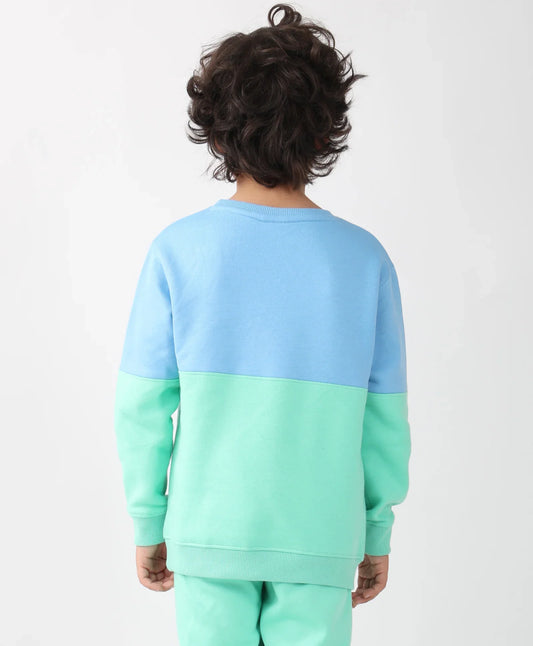 BLUE GREEN COLOR BLOCK BOYS FLEECE SWEATSHIRT - BLUE/GREEN