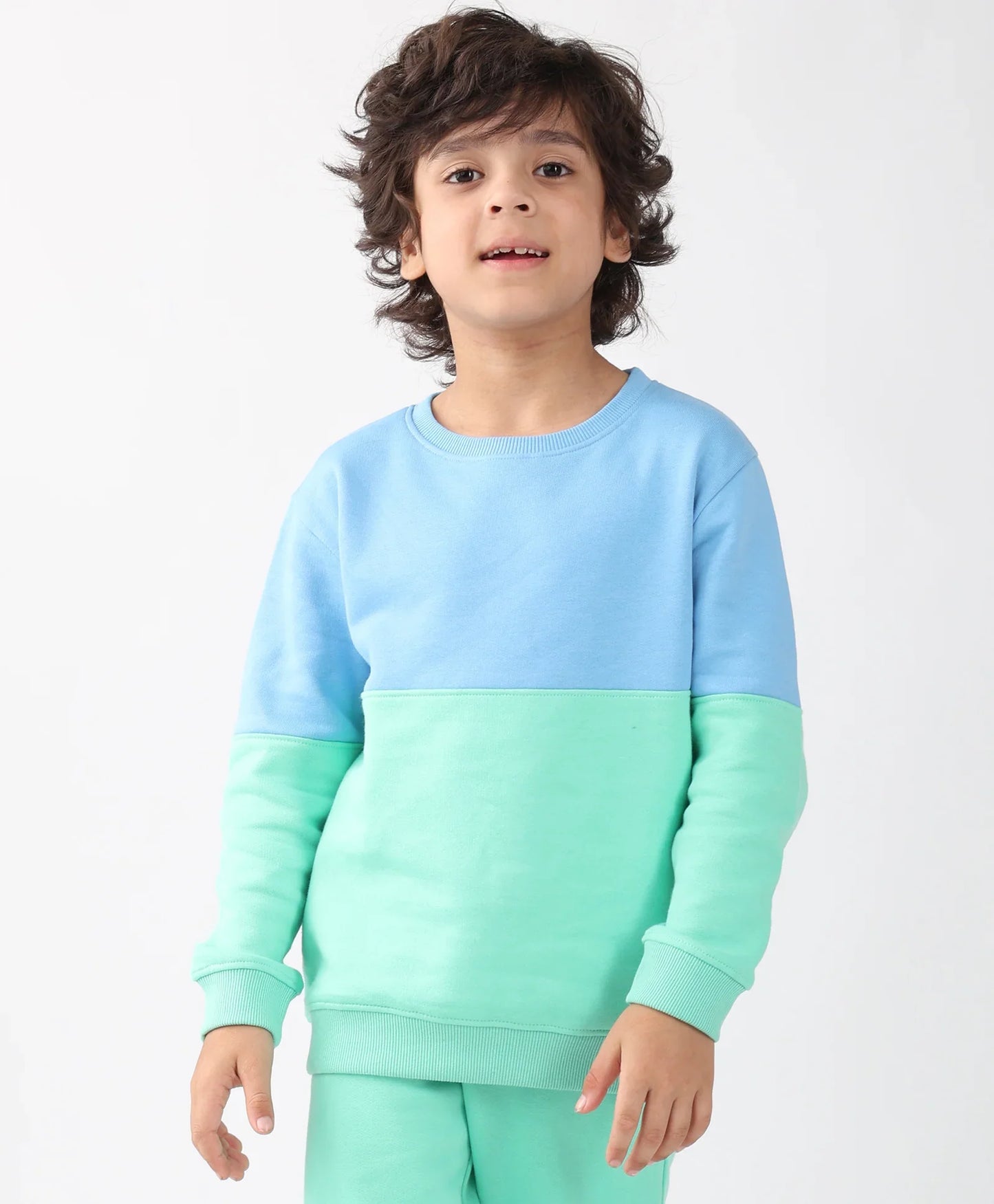 BLUE GREEN COLOR BLOCK BOYS FLEECE SWEATSHIRT - BLUE/GREEN