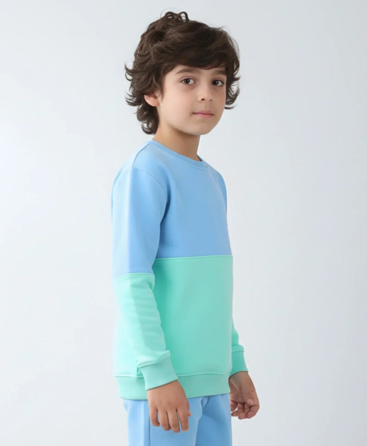 BLUE GREEN COLOR BLOCK BOYS FLEECE SWEATSHIRT - BLUE/GREEN - Anthrilo 