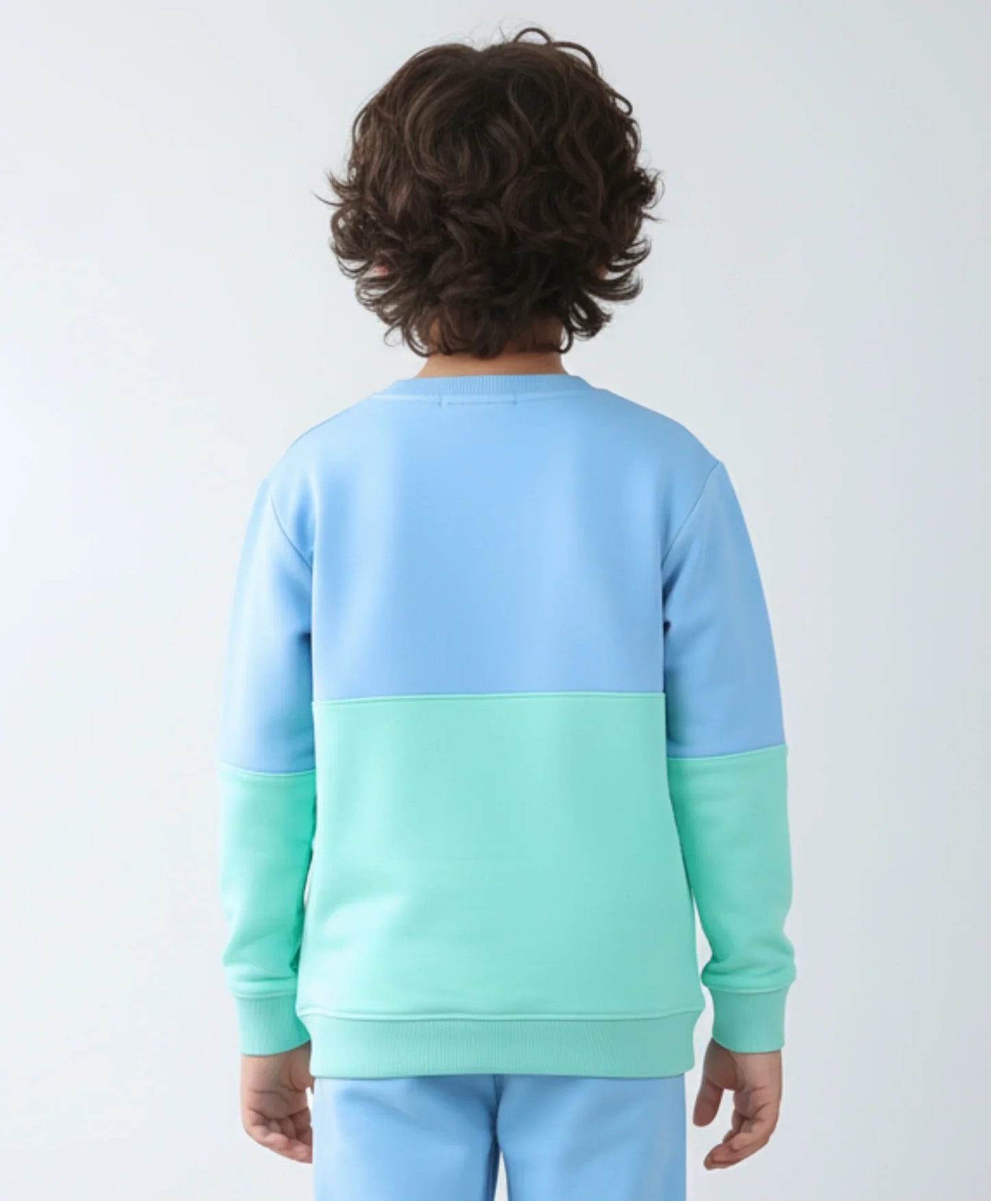 BLUE GREEN COLOR BLOCK BOYS FLEECE SWEATSHIRT - BLUE/GREEN