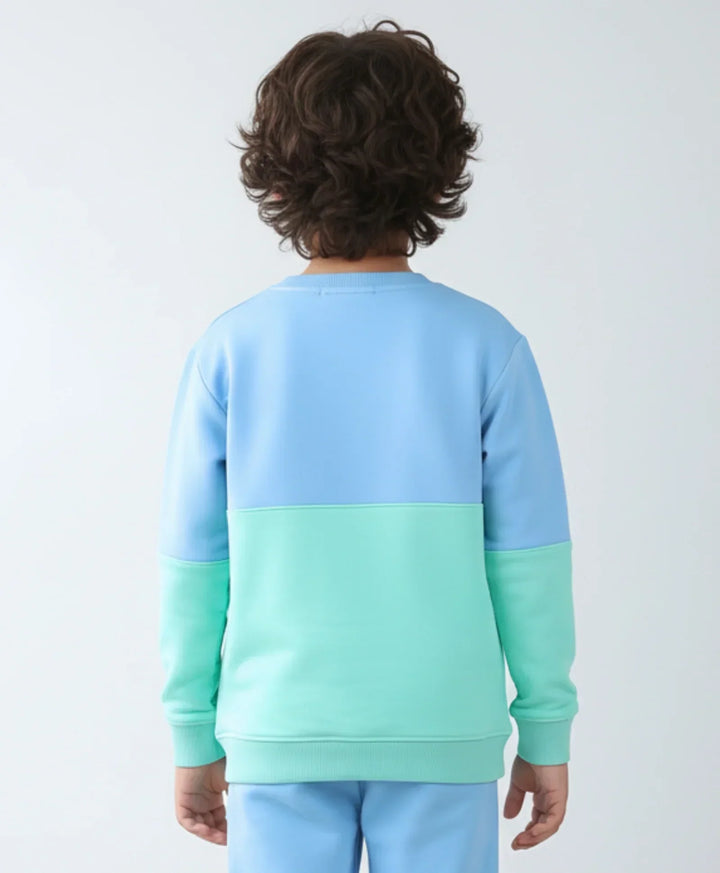 BLUE GREEN COLOR BLOCK BOYS FLEECE SWEATSHIRT - BLUE/GREEN - Anthrilo 