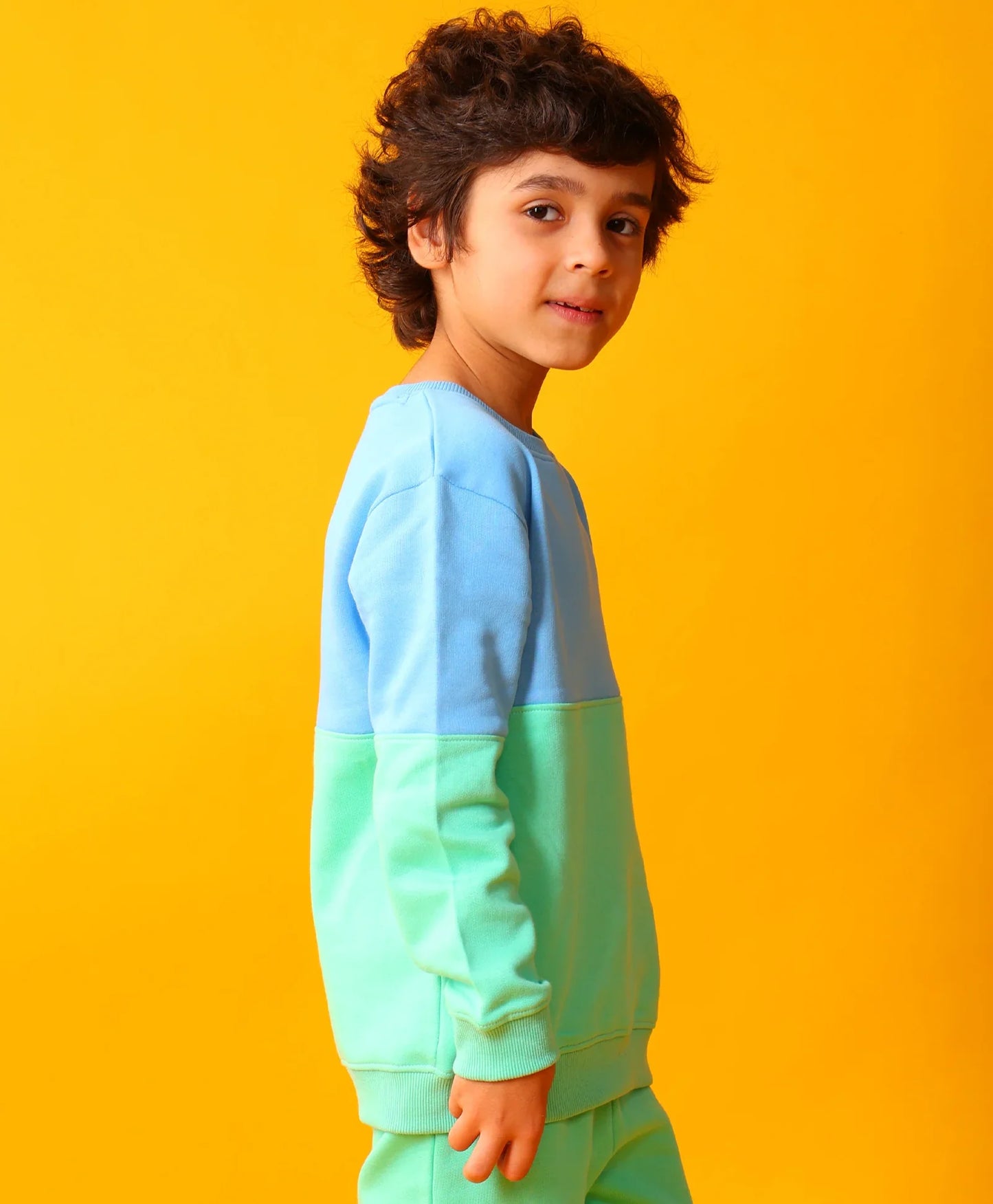BLUE GREEN COLOR BLOCK BOYS FLEECE SWEATSHIRT - BLUE/GREEN