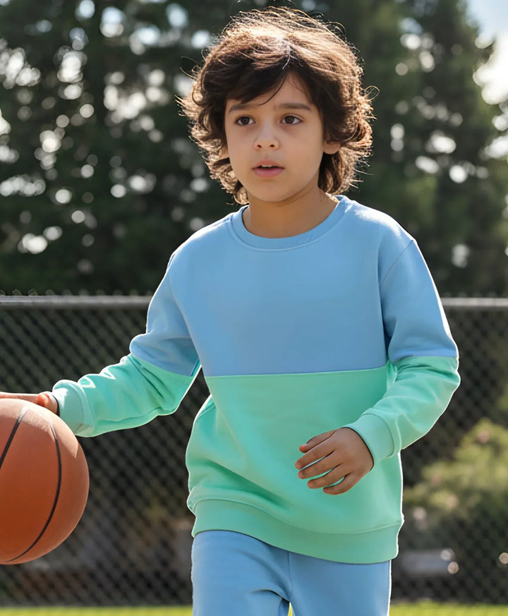 BLUE GREEN COLOR BLOCK BOYS FLEECE SWEATSHIRT - BLUE/GREEN - Anthrilo 