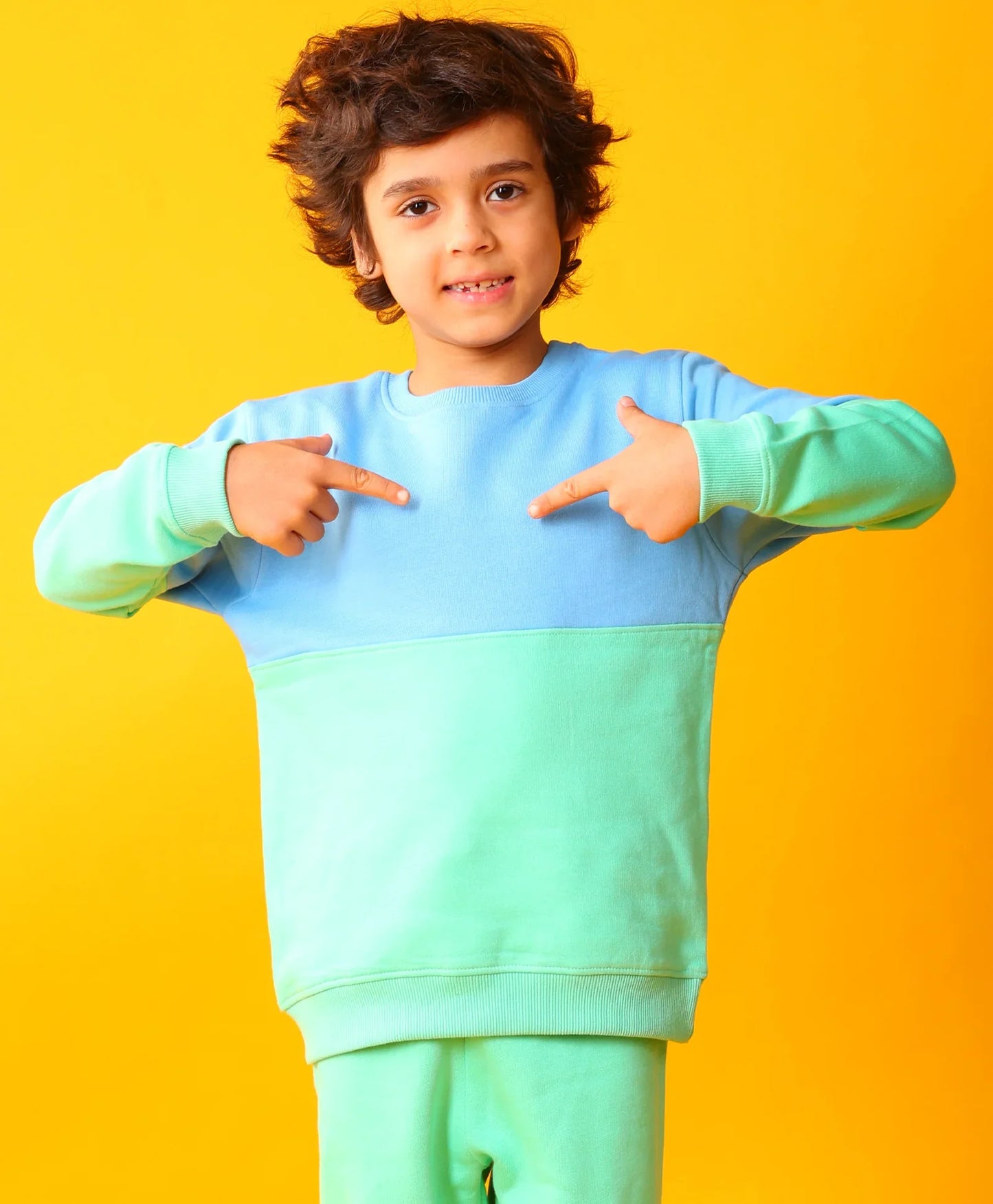 BLUE GREEN COLOR BLOCK BOYS FLEECE SWEATSHIRT - BLUE/GREEN