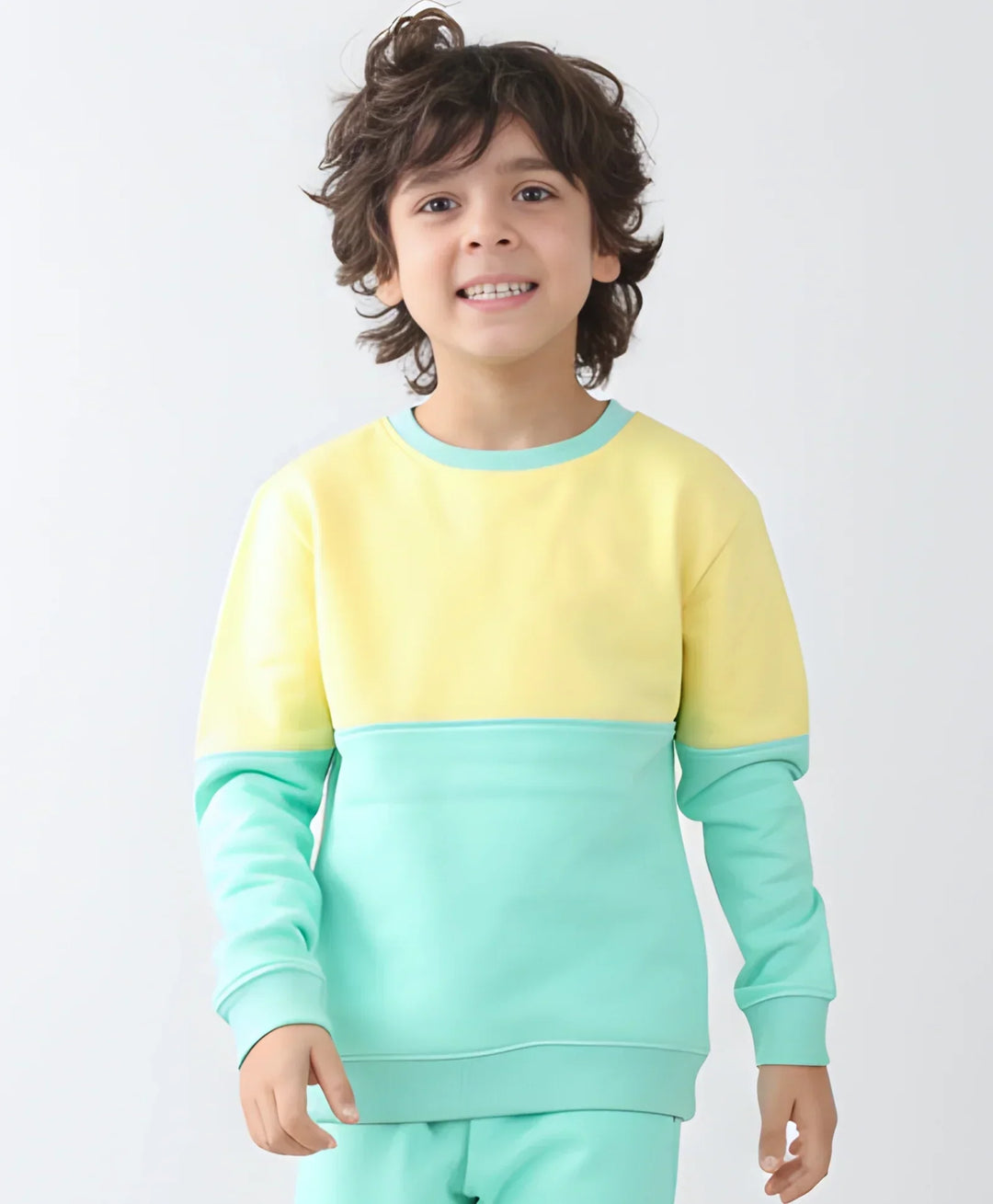 YELLOW GREEN COLOR BLOCK BOYS FLEECE SWEATSHIRT - YELLOW/GREEN - Anthrilo 