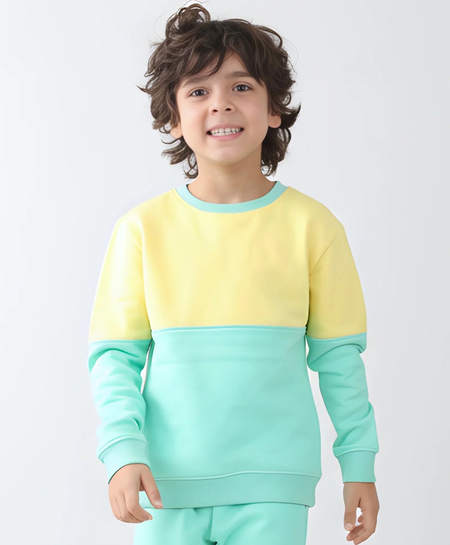 YELLOW GREEN COLOR BLOCK BOYS FLEECE SWEATSHIRT - YELLOW/GREEN