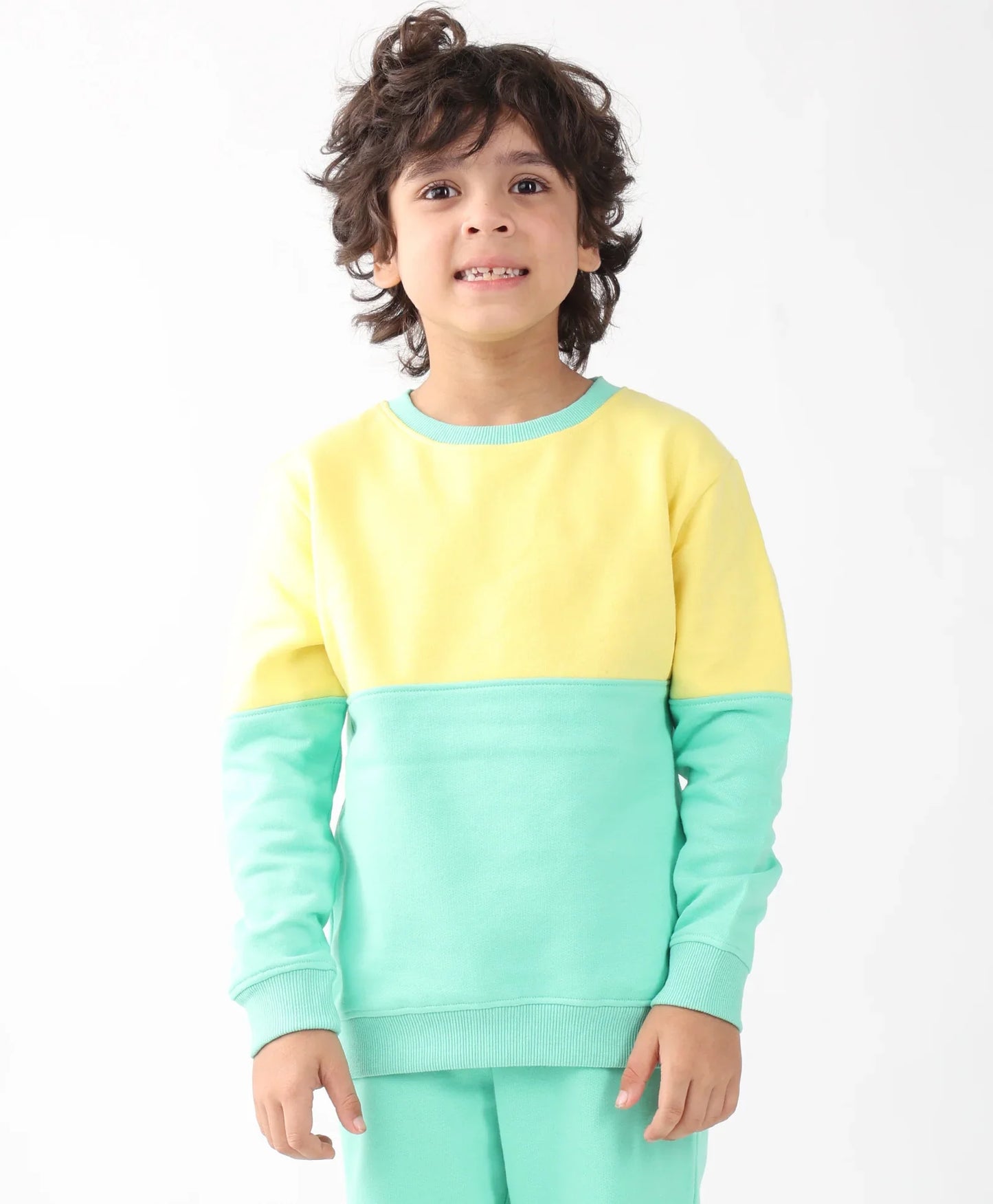 YELLOW GREEN COLOR BLOCK BOYS FLEECE SWEATSHIRT - YELLOW/GREEN