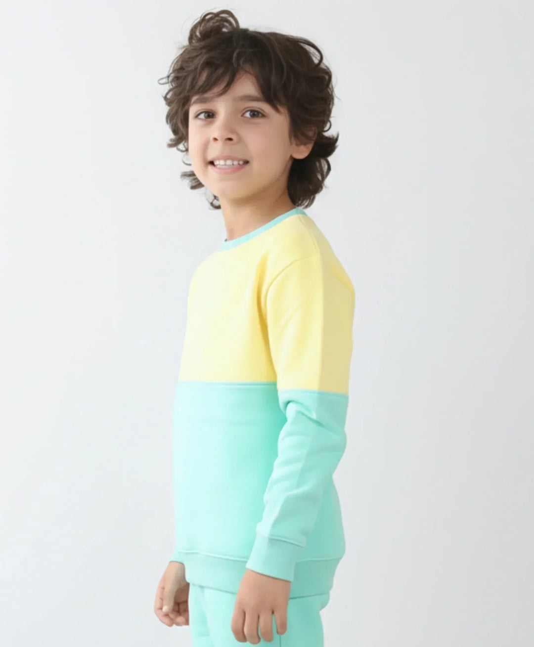 YELLOW GREEN COLOR BLOCK BOYS FLEECE SWEATSHIRT - YELLOW/GREEN - Anthrilo 